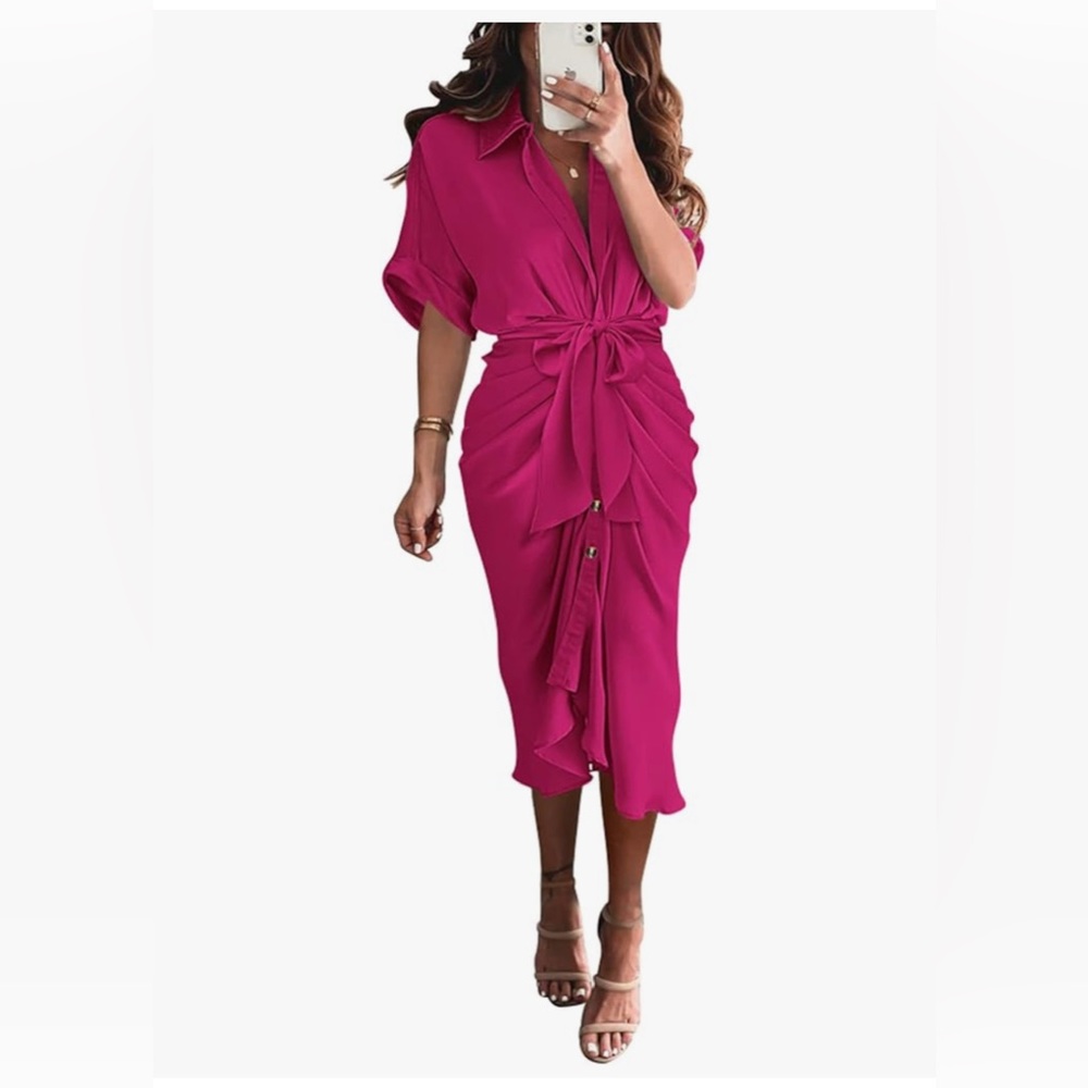 Elegant Pink T shirt Midi Dress